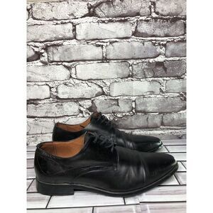 AQUILA Italian made Black Leather Cap Toe Dress Lace Up Shoes Men Sz 41EU/8M US